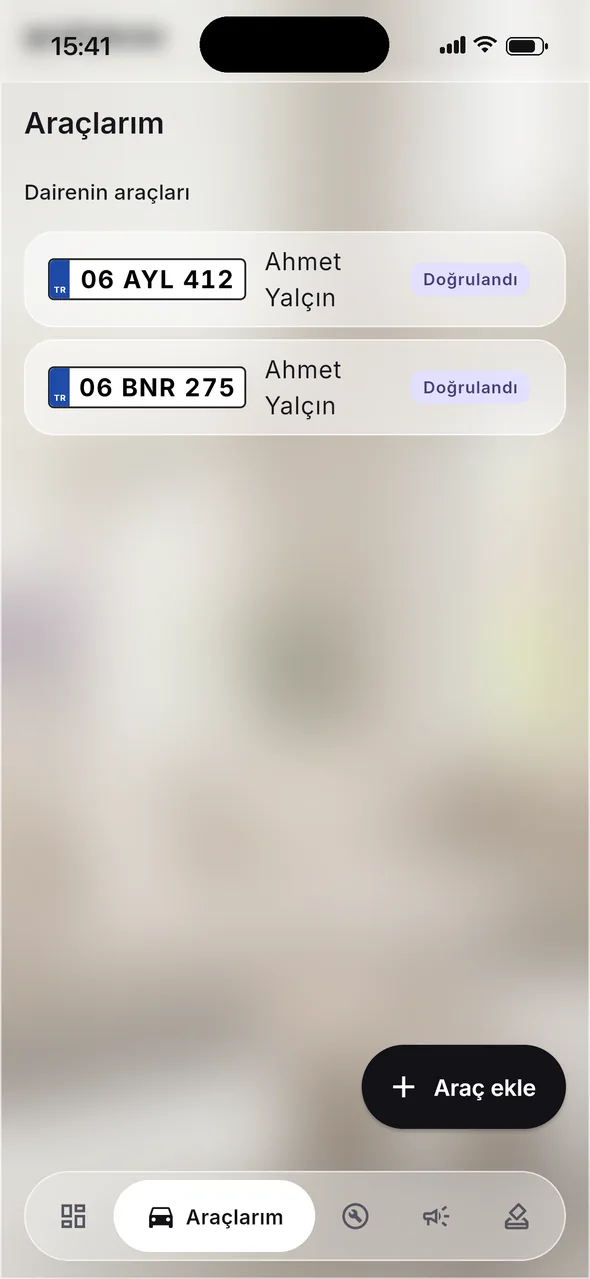 My vehicles screen